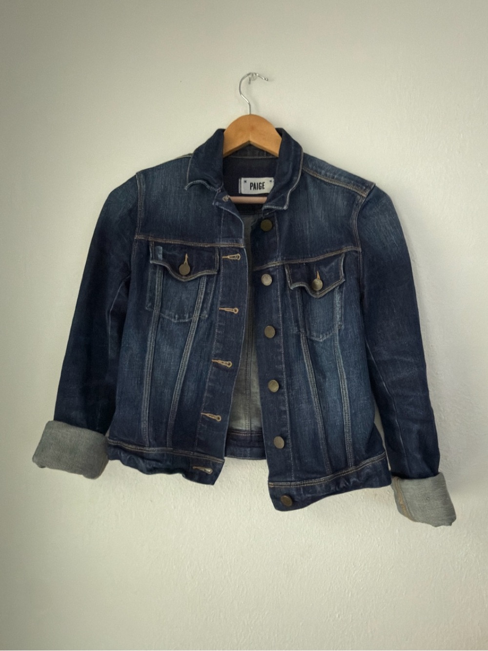 Paige Women's Distressed Denim Trucker Jacket Medium Wash Blue • XS